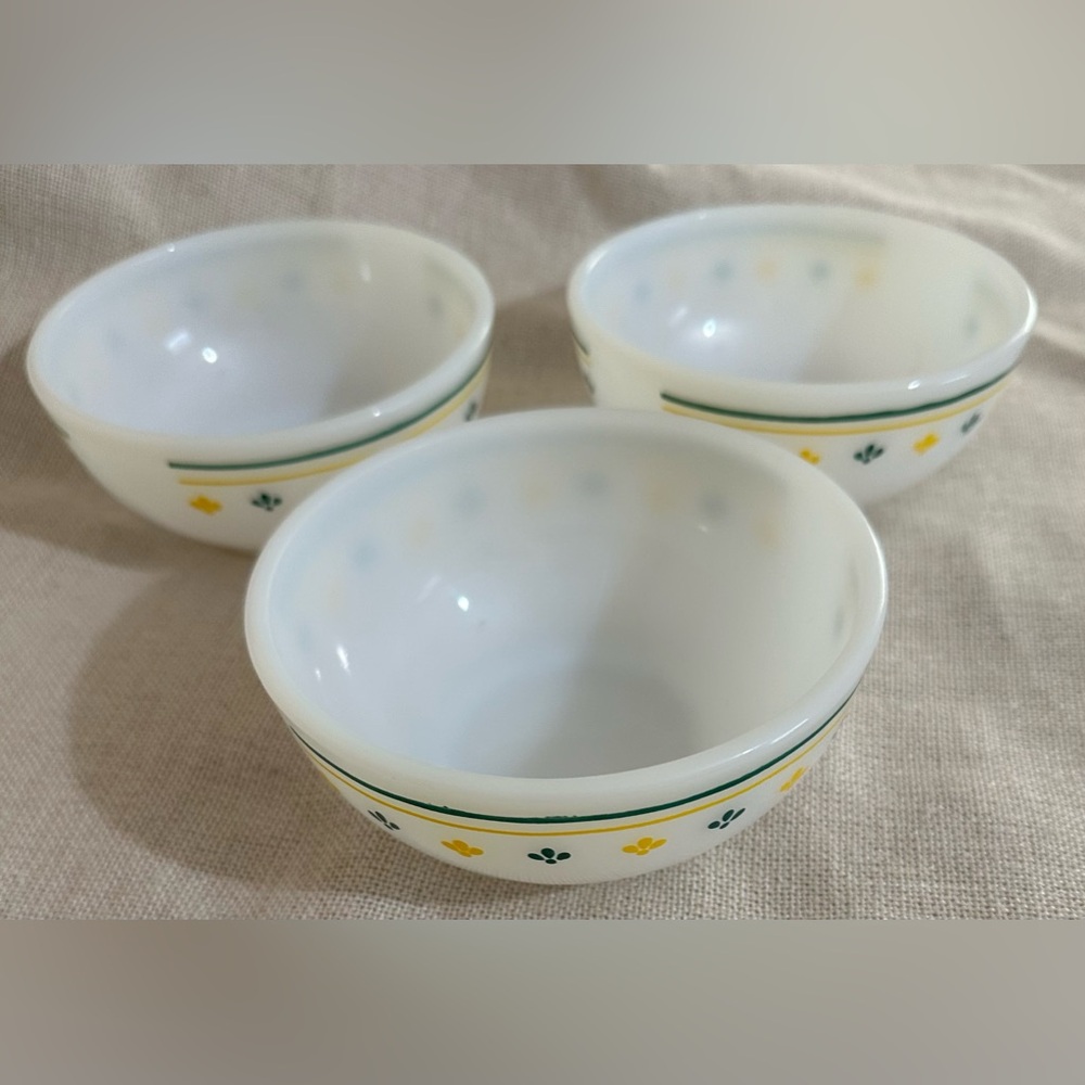 3X Vintage-Retro Termocrisa Mexico; Yellow + Green on OW-MG Rounded Cereal-Bowl
